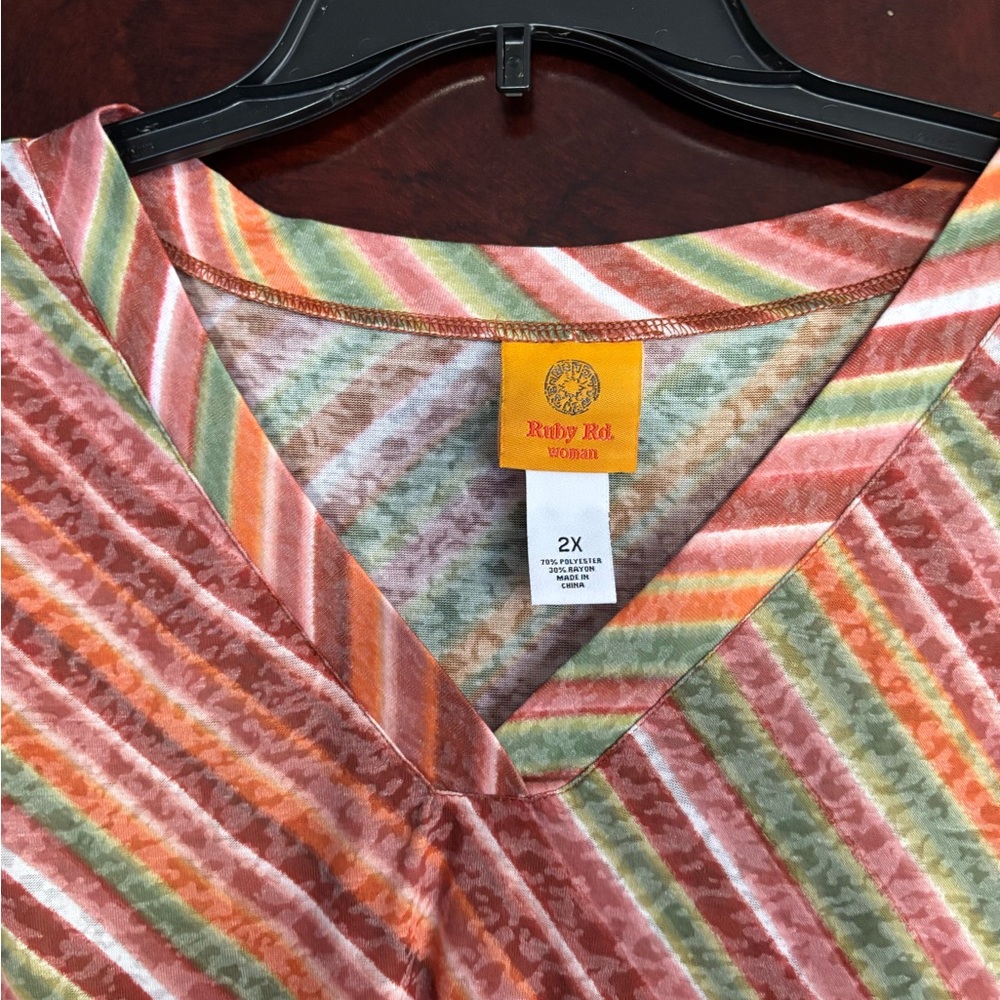 Ruby Rd. Multicolor Diagonal Stripe Tunic With 3/4 Sleeves - Picture 2 of 2